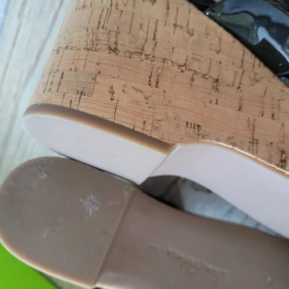 Sam Edelman Yardlie Black Patent and Cork Wedge Thong Sandal Sz 8.5 - Picture 7 of 12